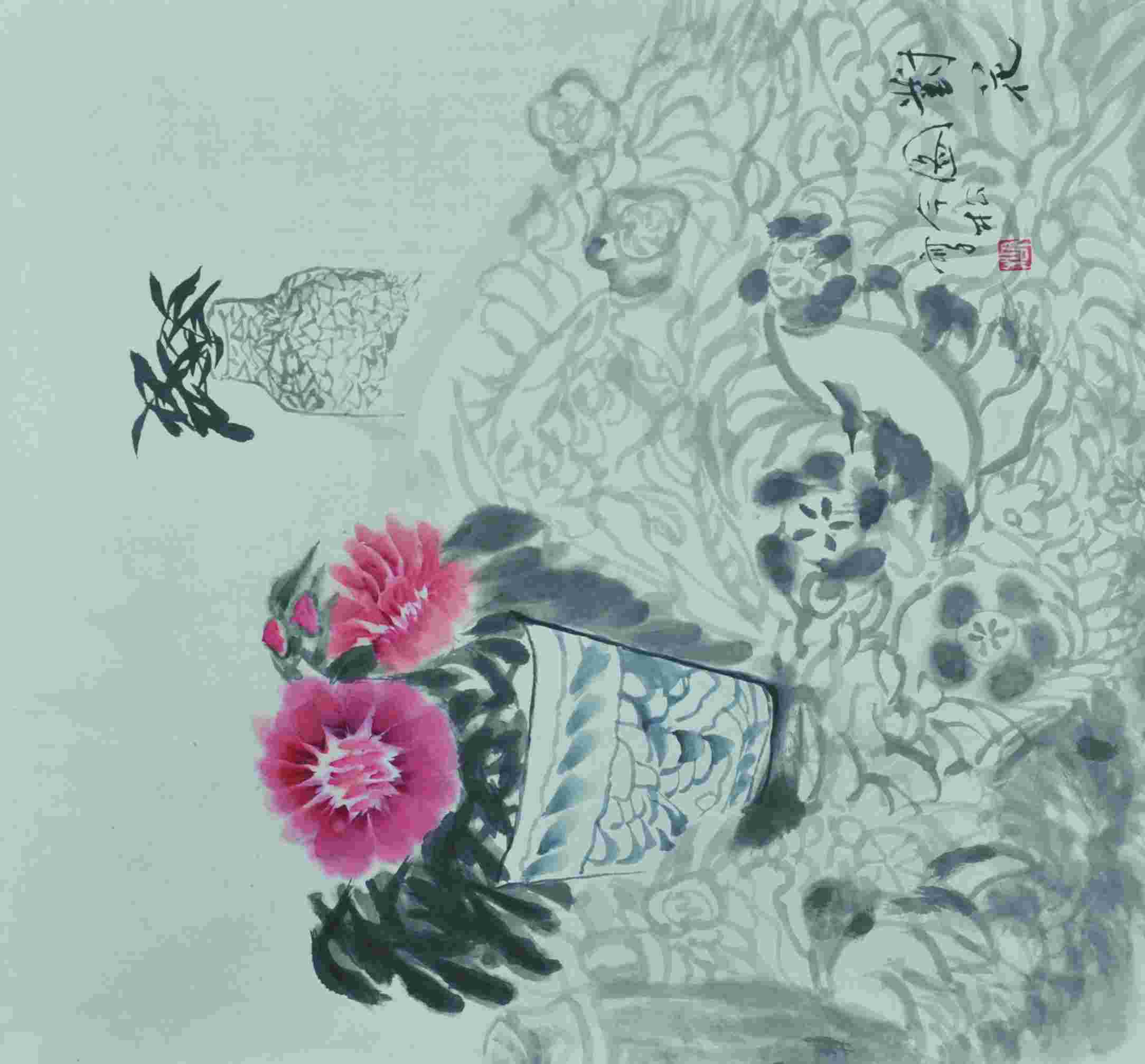 冯今松 对花图 