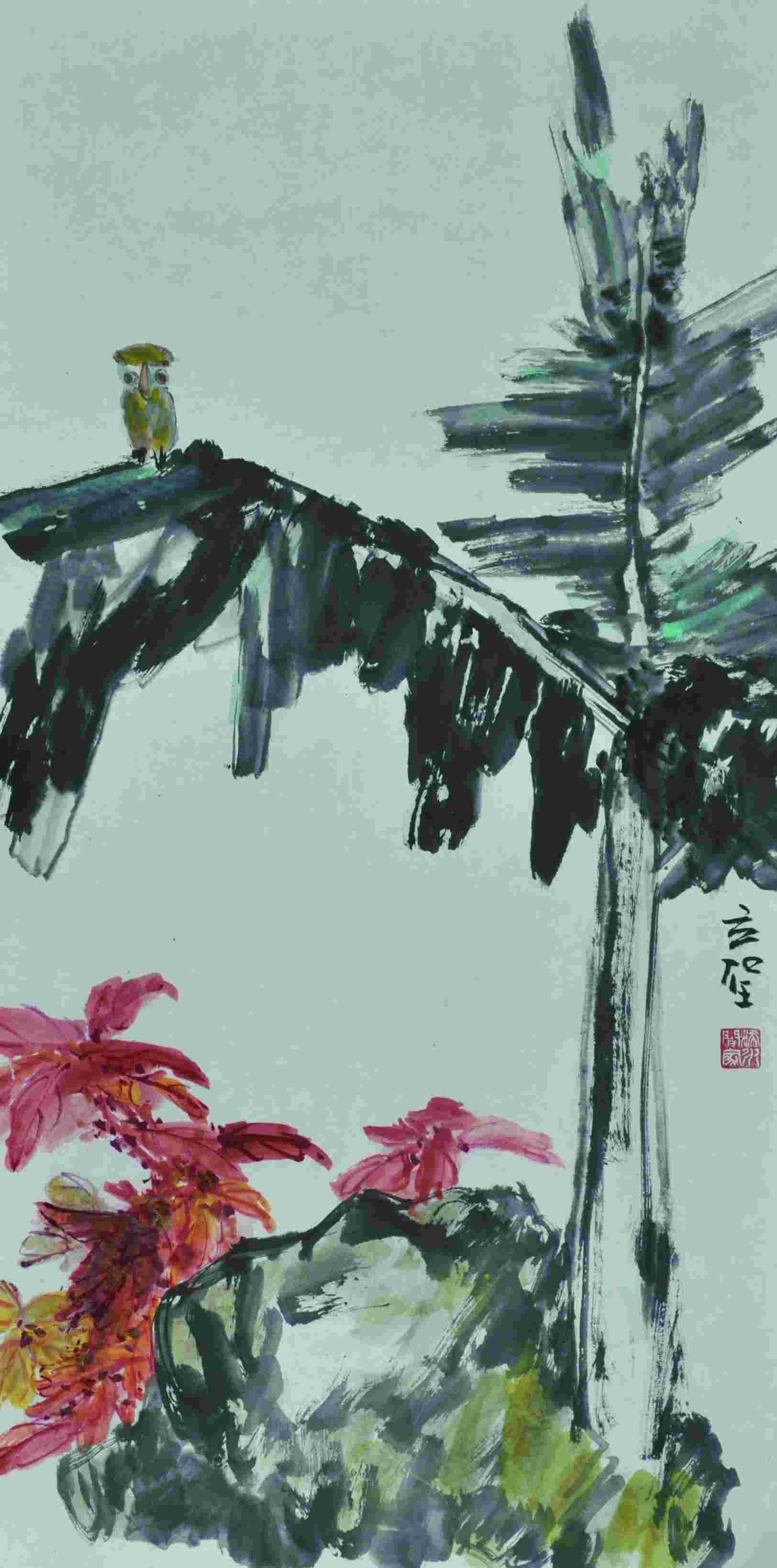 闻立圣 芭蕉小鸟 