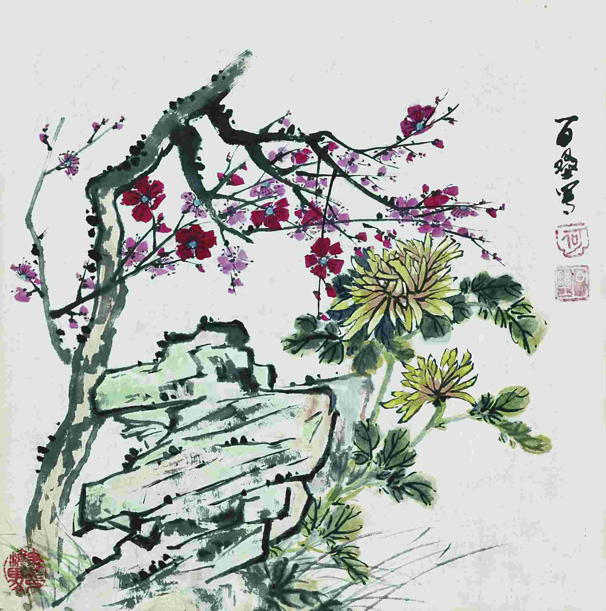 何百垒 二君子图
