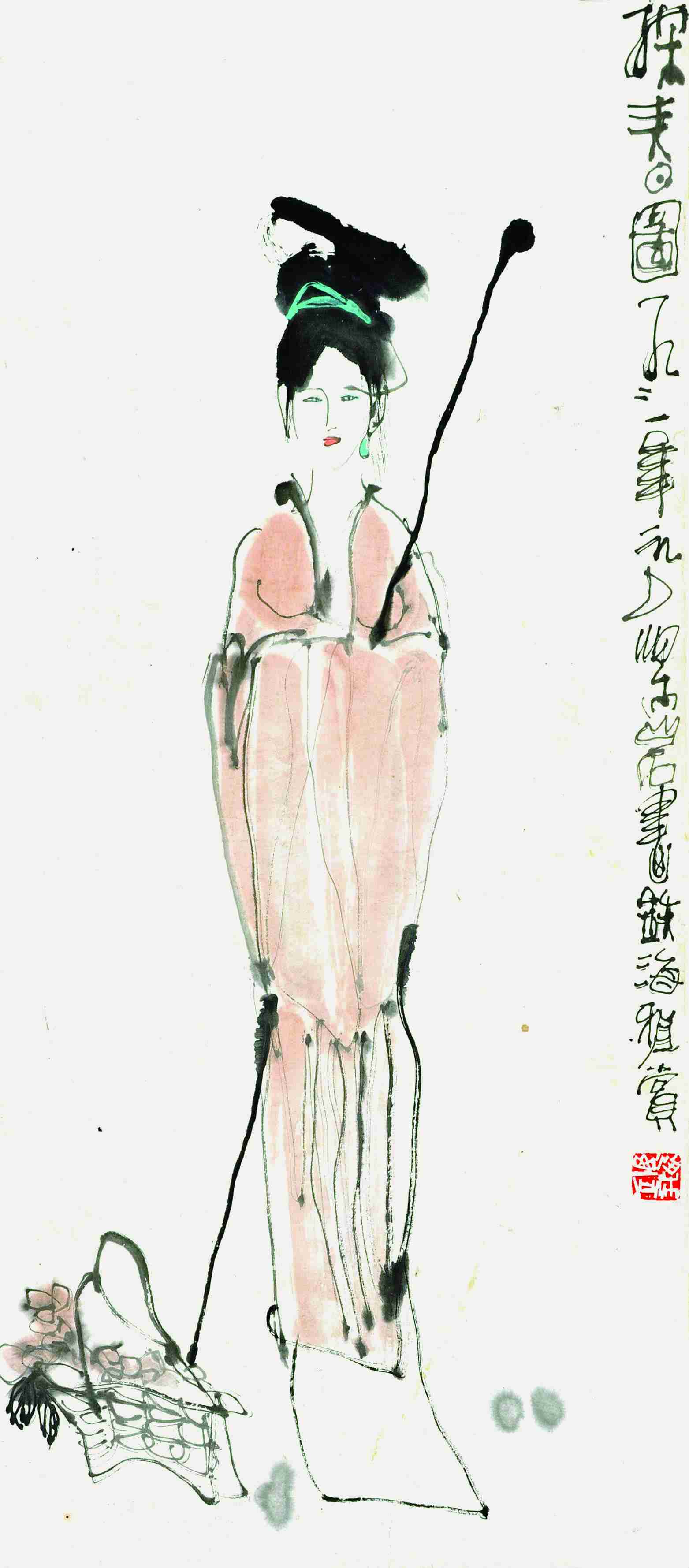梁岩 探春图 
