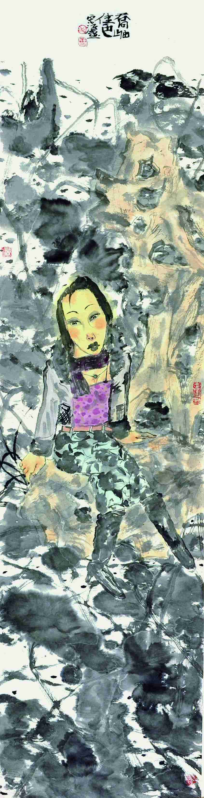 毛宗泽 人物四条屏 