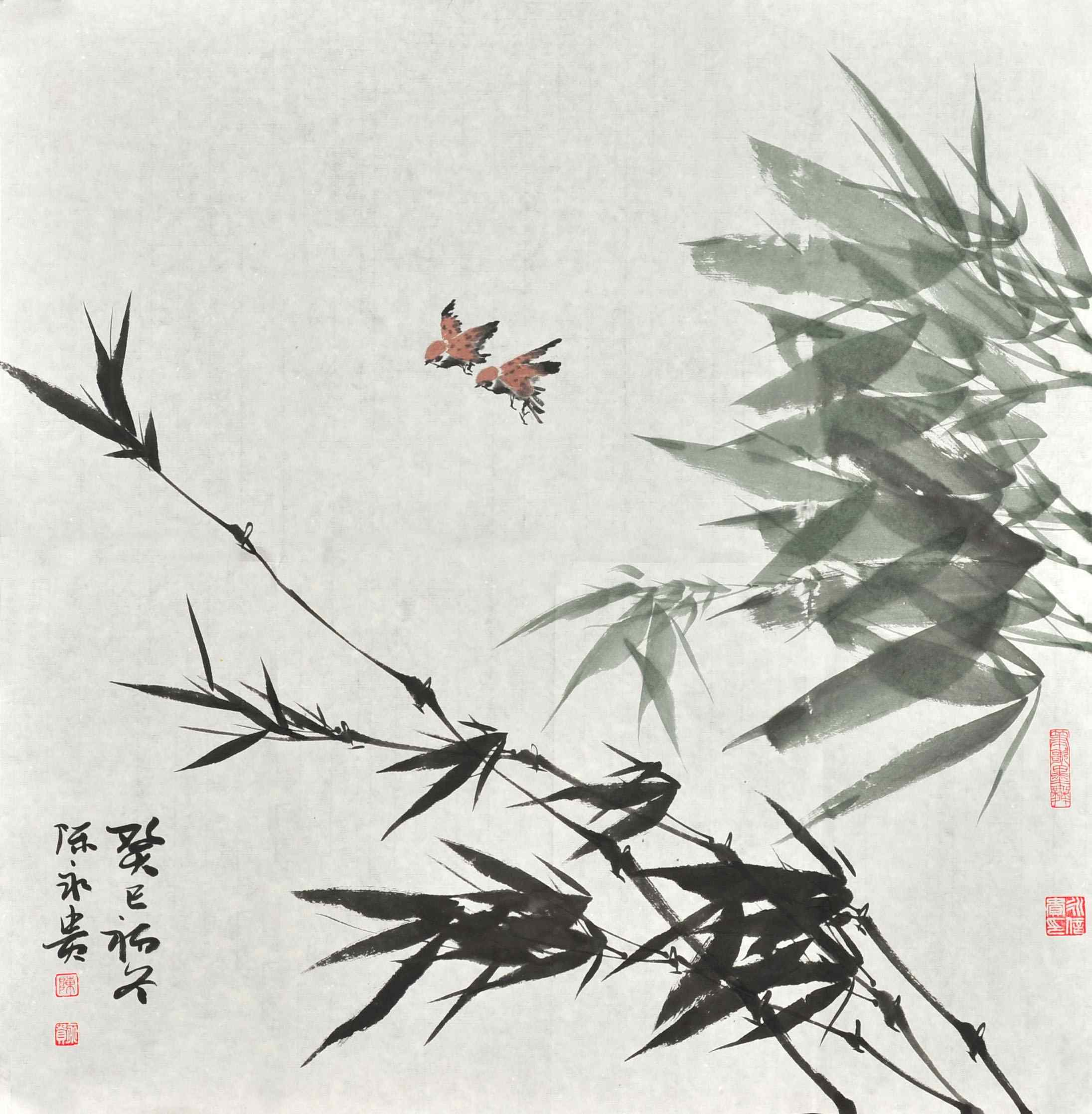 陈永贵	竹雀图	