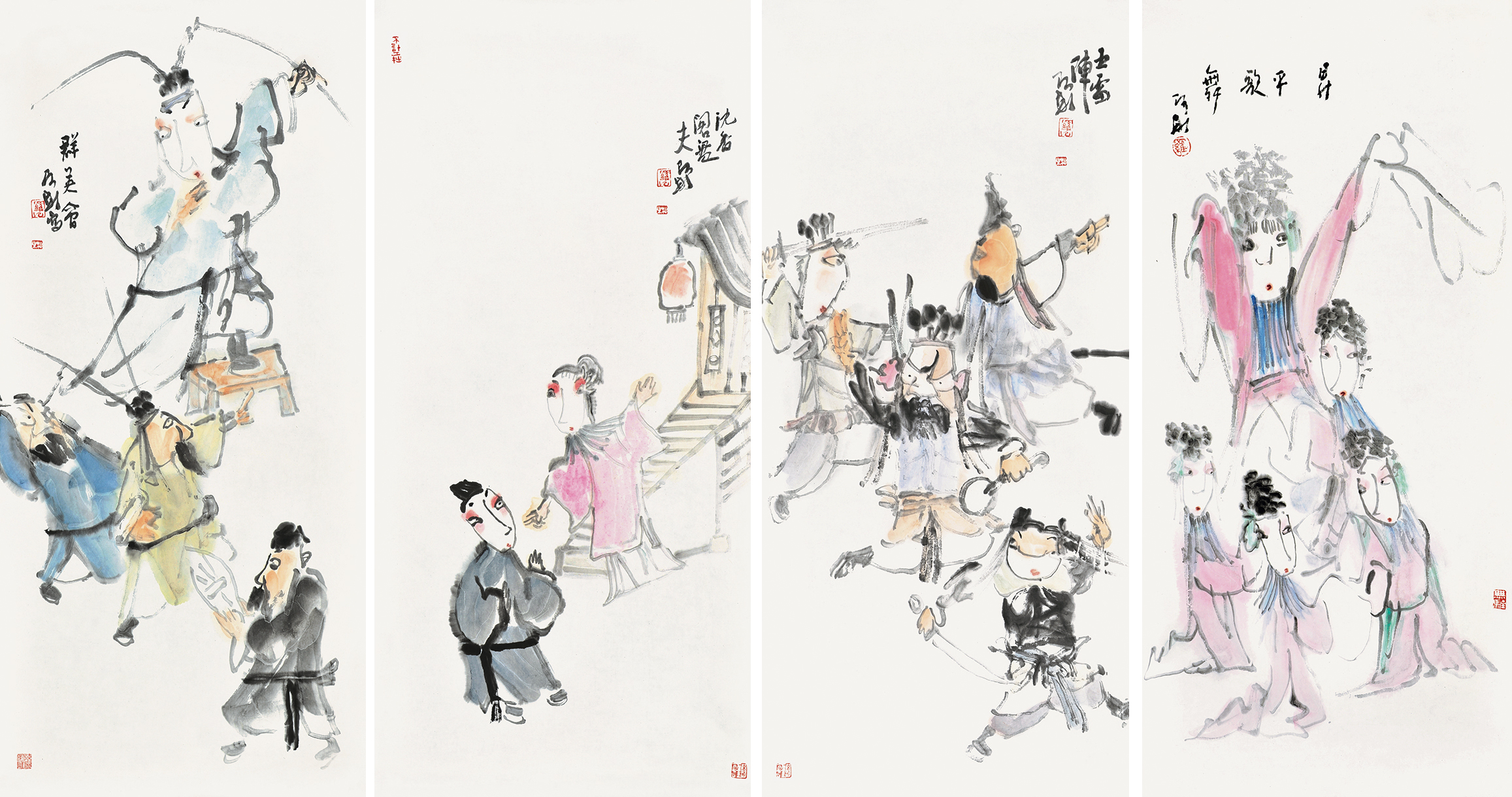  罗彬  人物四条屏 