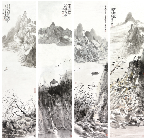 276 毛宗泽 山水四屏