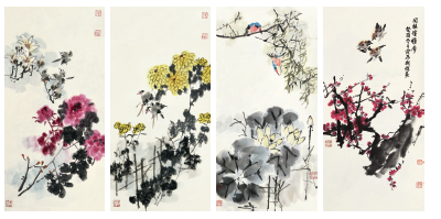 188 朱期灿 花鸟四屏