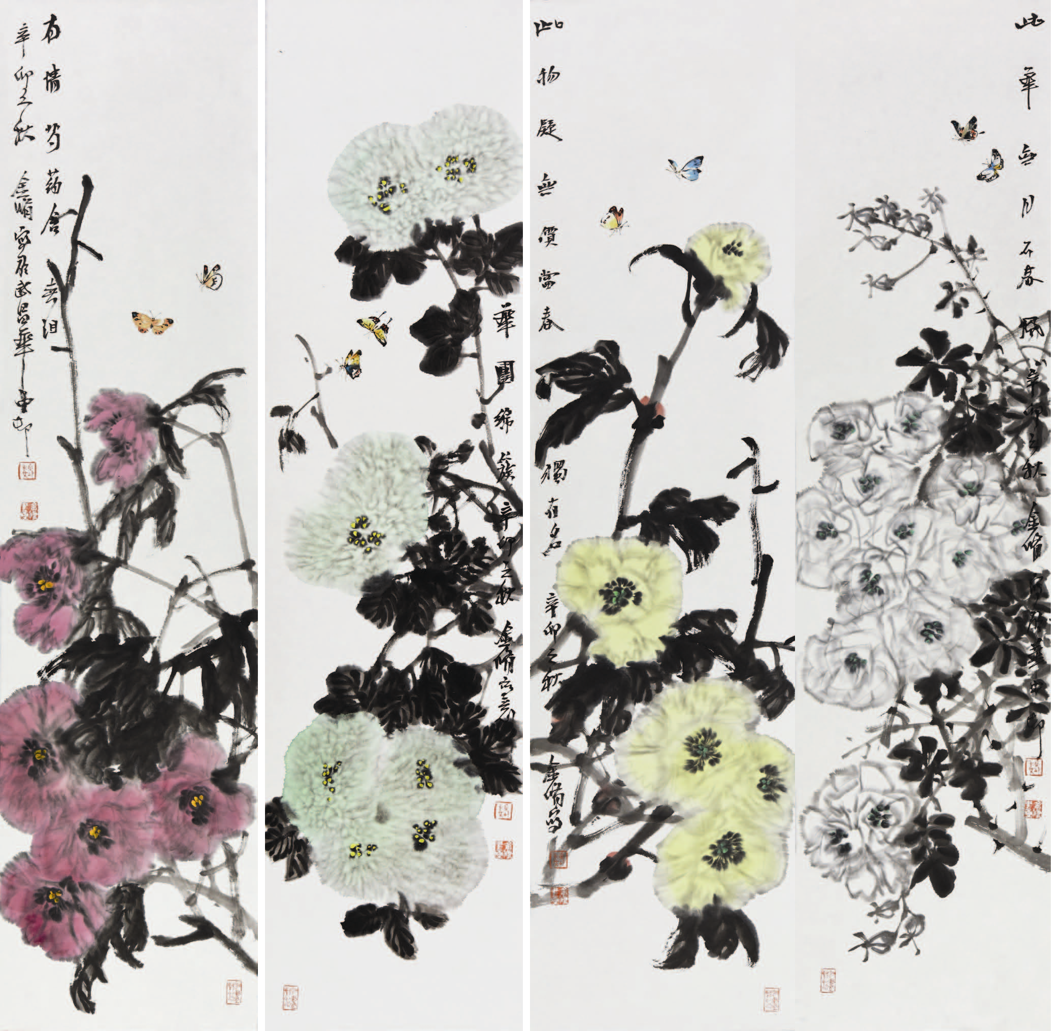 254 魏金修 花卉四屏